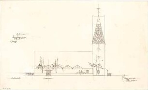Gsaenger, Gustav; München - Großhadern, Ebernburgstr.; Ev. Notkirche, Reformations - Gedächtnis Kirche - Neubau, Ostseite (Ansicht)