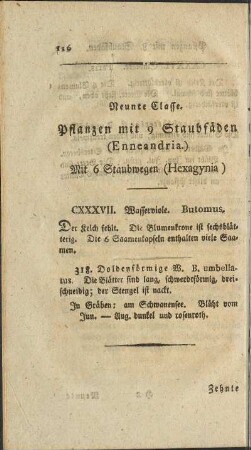 Neunte Classe. Pflanzen mit 9 Staubfäden (Enneandria)