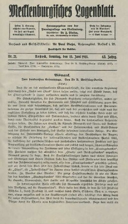 Nr. 21. Rostock, Sonntag, den 13. Juni 1915.