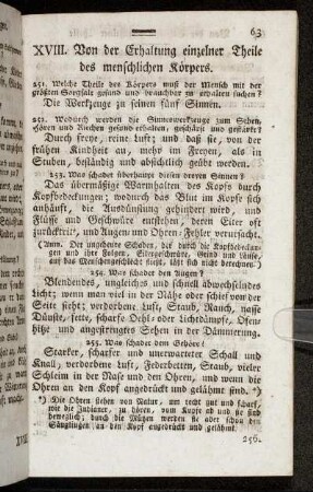 XVIII. Von der Erhaltung einzelner Theile des menschlichen Körpers.