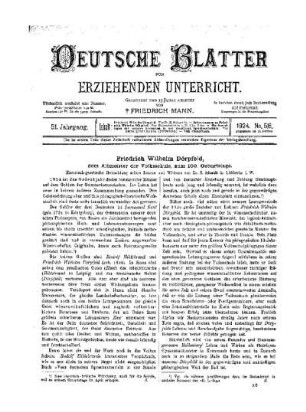 Friedrich Wilhelm Dörpfeld, dem Altmeister der Volksschule, zum 100. Geburtstage