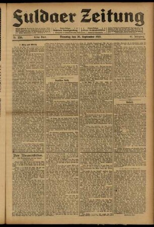 Erste Ausgabe vom Dienstag, den 30. September 1913.