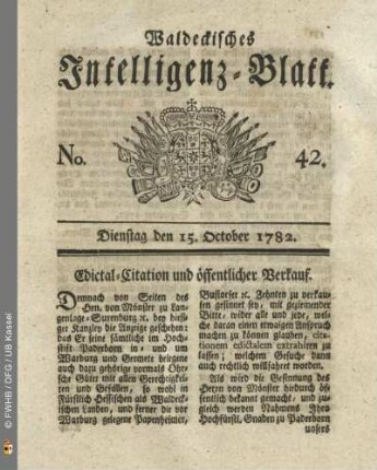 No. 42, Dienstag den 15. October 1782
