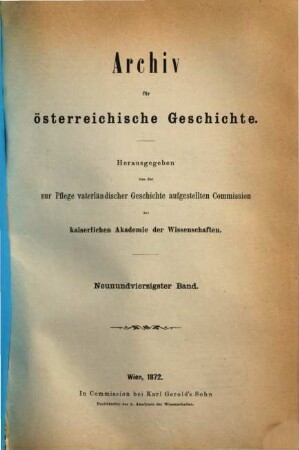 Archiv für österreichische Geschichte. 49, 49. 1872