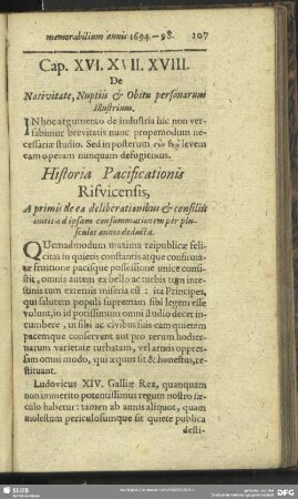 Cap. XVI. XVII. XVIII. De Nativitate, Nuptiis & Obitu personarum illustrium