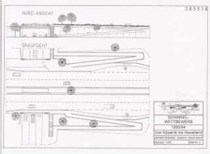 Planfreie Straßenkreuzung im Havelland Schinkelwettbewerb 1994: Unterführung. Ansicht von N, Draufsicht 1:200