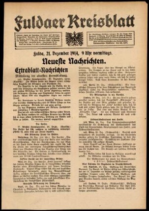 Erste Ausgabe vom Montag, den 21. Dezember 1914.