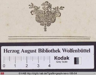 Druckermarke mit Putto, Roll- und Blattwerk.