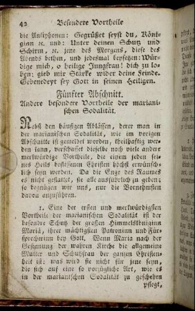 Fünfter Abschnitt. Andere besondere Vortheile der marianischen Sodalität.