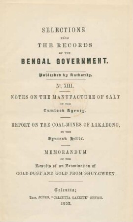 Notes on the manufacture of salt in the Tumlook Agency