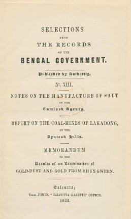 Notes on the manufacture of salt in the Tumlook Agency