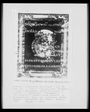 Evangelistar — Initialseite V (espere autem sabbati), zu Ostersamstag