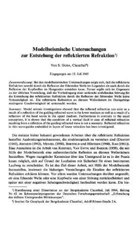 Modellseismische Untersuchungen zur Entstehung der reflektierten Refraktion