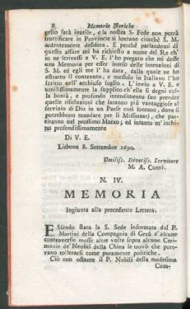 N. IV. Memoria ingiunta alla precedente lettera.