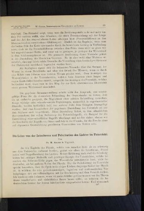 Die Lehre von der Interferenz und Polarisation des Lichtes im Unterricht.