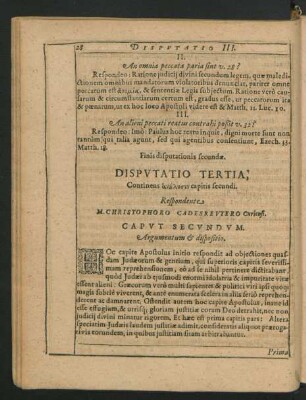 Disputatio Tertia. Respondente M. Christophoro Cadesreutero