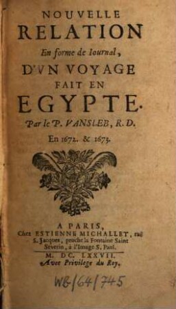 Nouvelle Rélation en forme de journal, d'un Voyage fait en Égypte