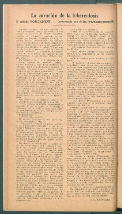 La curación de la tuberculosis : El método Porlanini - Conferencia con el Dr. Paternoster
