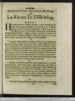 Dissertatio Decima Septima Ad Lib. II. Instit. Tit. XXIII. & seqq.