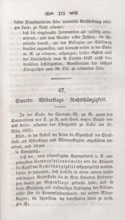 67. Einrede. Widerklage. Rechtshängigkeit.