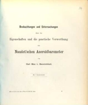Beobachtungen und Untersuchungen über die Eigenschaften und die practische Verwerthung der Naudet'schen Aneroïdbarometer