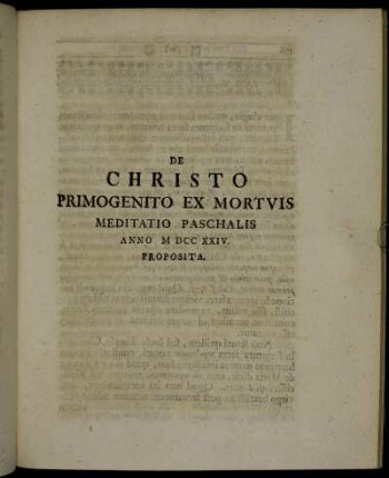 De Christo Primogenito Ex Mortuis Meditatio Paschalis Anno M DCC XXIV. Proposita.