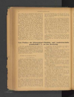 Eine Petition der Kilimandjaro-Handels- und Landwirtschaftsgesellschaft i. L. an den Reichstag.