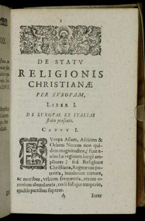 De Statu Religionis Christianæ Per Europam, Liber I.