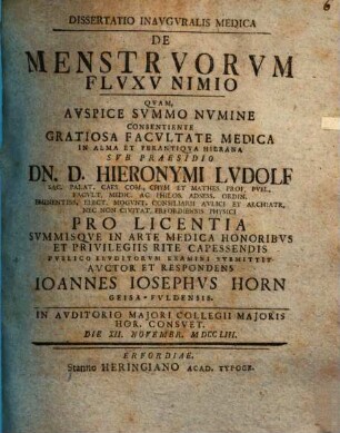 Diss. inaug. med. de menstruorum fluxu nimio