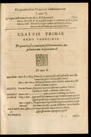 Classis Primae Ordo Undecimus ... M