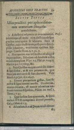 Sectio Tertia, Usus practici peraphorismorum centuriam episimeiōsin exhibens