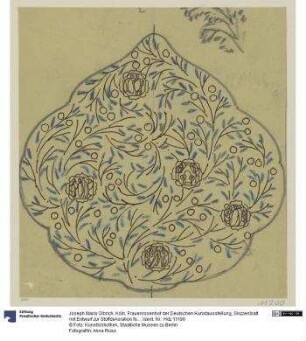 Köln, Frauenrosenhof der Deutschen Kunstausstellung, Skizzenblatt mit Entwurf zur Stoffdekoration für die Giebelwand der Halle