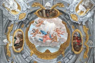 Ausmalung des Presbyteriums, Maria in der Glorie, Kardinaltugenden und Kirchenväter