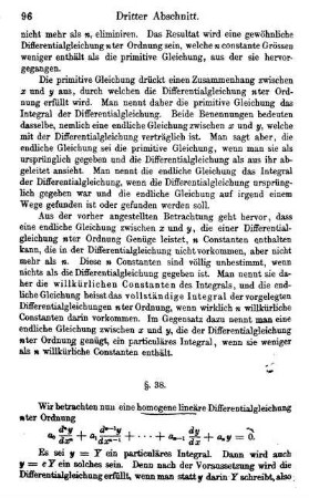 §. 38. Die homogene lineare Differentialgleichung nter Ordnung