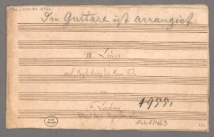 Songs - BSB Mus.Schott.Ha 4756 : [title page:] III Lieder // mit Begleitung des Piano-Forte // von // Fr: Lachner // Königl: baӱr: Kapellmeister: