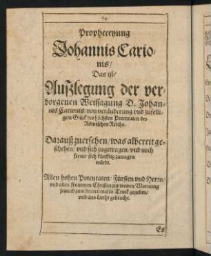 64-78, Propheceyung Johannis Carionis