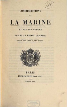 Considérations sur la Marine et sur son budget