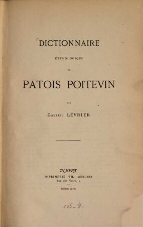 Dictionnaire étymologique du patois Poitevin