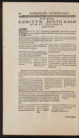 Stemma Comitum Benthaemiorum Et Teclaeburgiorum.