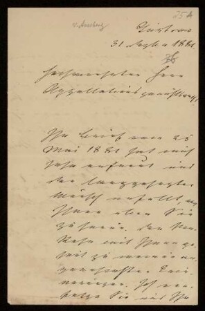 Brief von Julius von Amsberg an Gottlieb Planck, Güstrow, 31.8.1881 [?]