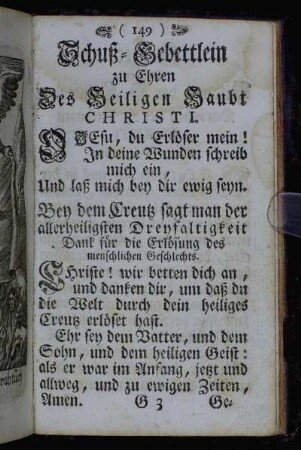 Schluß-Gebettlein zu Ehren des Heiligen Haubt Christi.