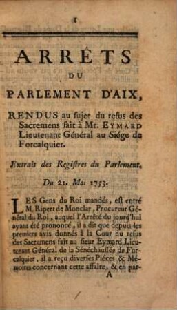 Lettre Du Parlement De Provence Au Roy