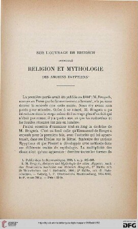Sur l'ouvrage de Brugsch intitulé Relgion et mythologie des anciens Égpytiens