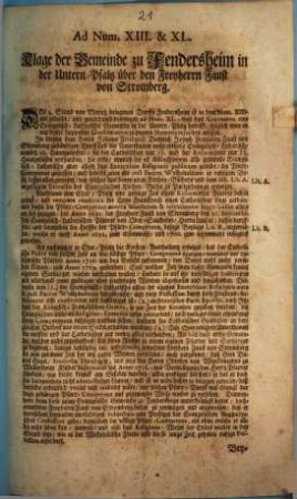 Klage der Gemeinde zu Fendersheim in der Untern-Pfaltz über den Freiherrn Faust von Stromberg