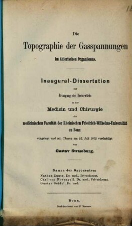 Die Topographie der Gasspannungen im thierischen Organismus