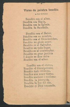 Verso de palabra bendita a lo divino