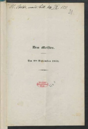 Dem Meister : am 8ten November 1861