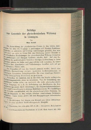 Beiträge zur Kenntnis der photochemischen Wirkung in Lösungen