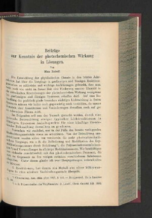 Beiträge zur Kenntnis der photochemischen Wirkung in Lösungen