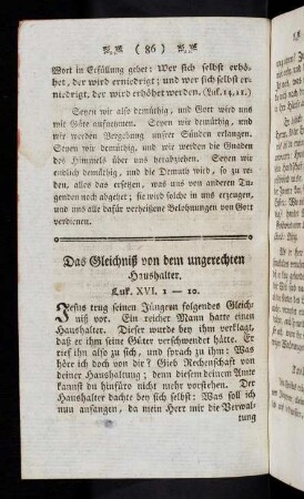 86-91, Das Gleichniß von dem ungerechten Haushalter